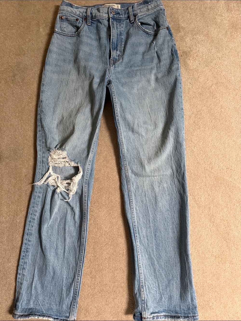Abercrombie & Fitch Light Blue Straight-Leg Distressed Jeans
